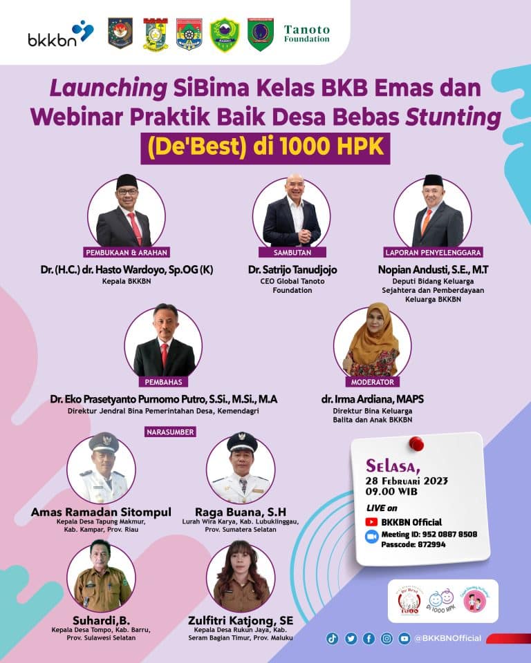 Launching SiBIMA Kelas BKB EMAS dan Webinar Praktik Baik Desa Bebas Stunting (De’Best) di 1000 HPK