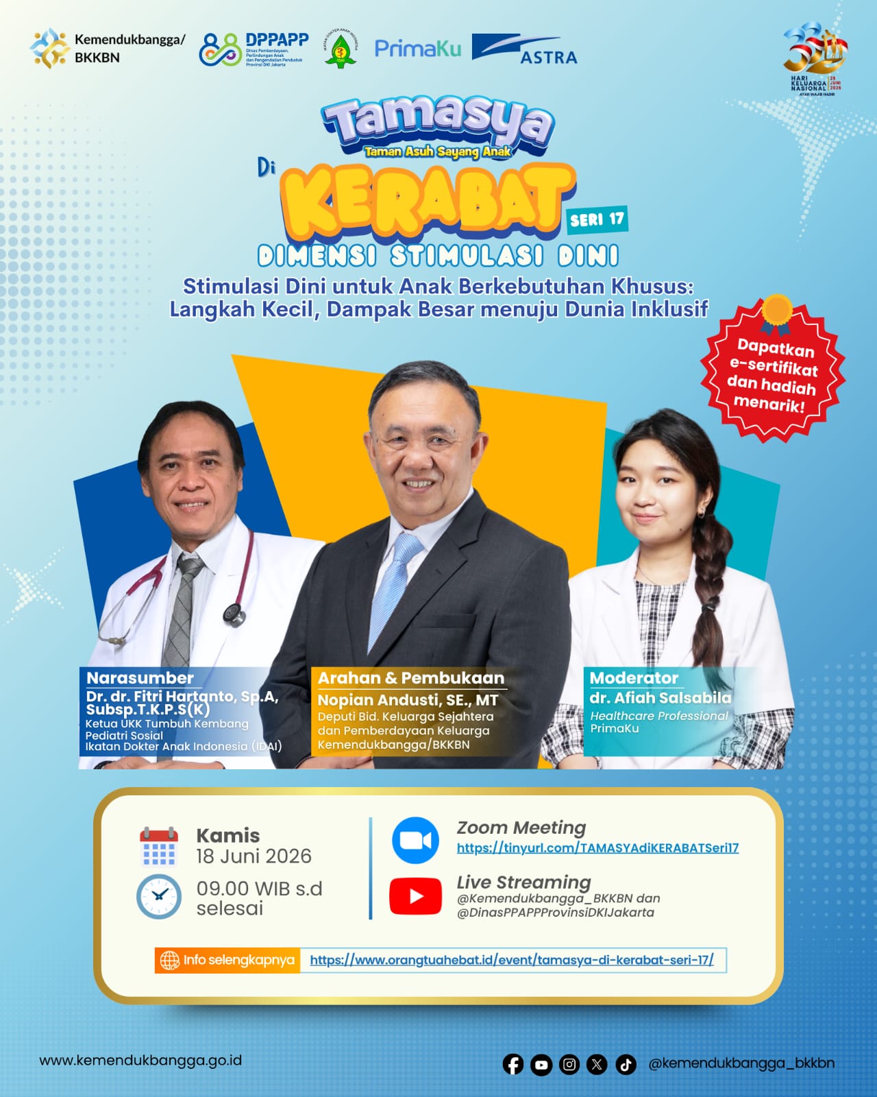 TAMASYA di KERABAT Seri 17  “Dimensi Stimulasi Dini Untuk Anak Berkebutuhan Khusus: Langkah Kecil, Dampak Besar Menuju Dunia Inklusif”
