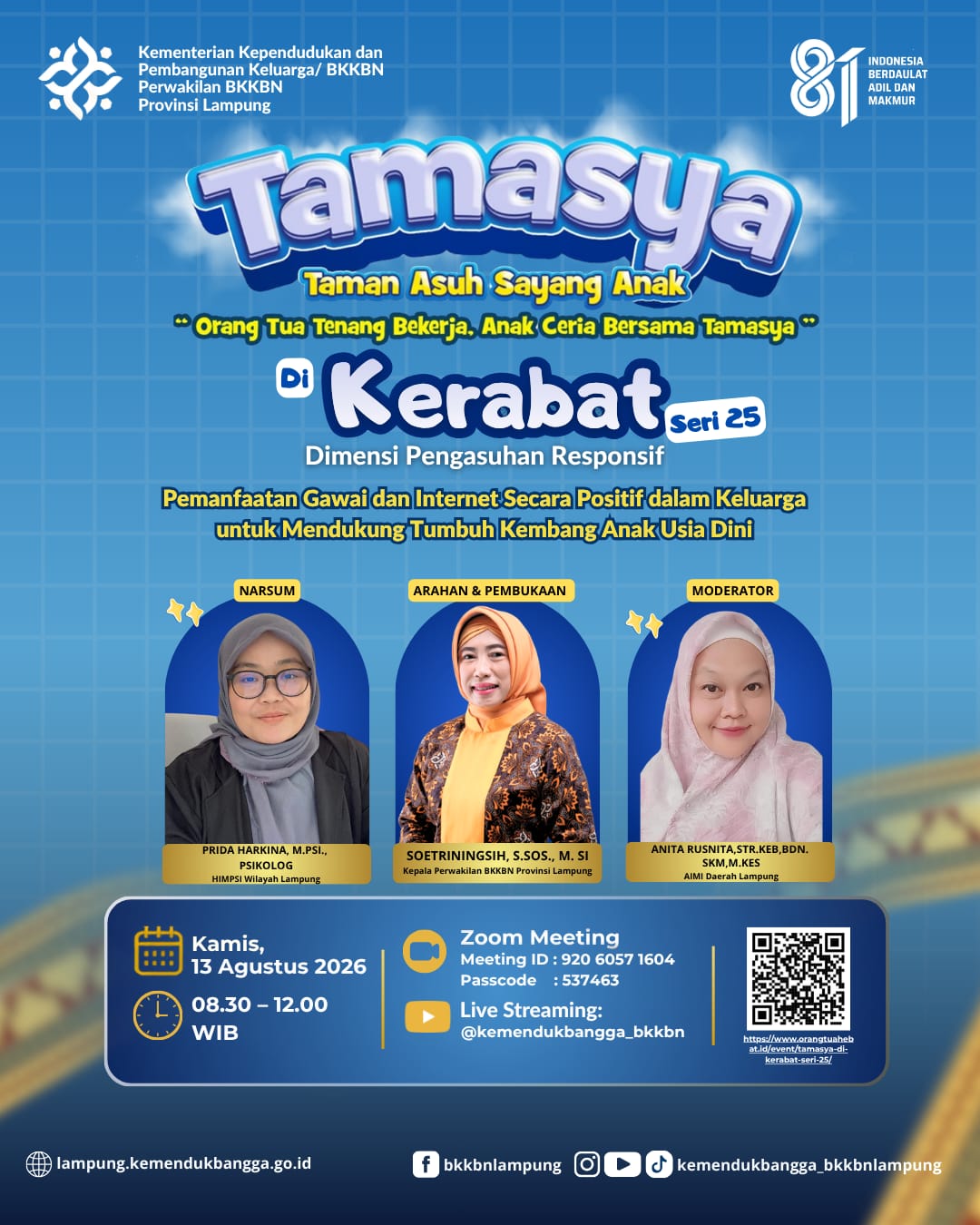 TAMASYA di KERABAT Seri 25 “Dimensi Pengasuhan Responsif: Pemanfaatan Gawai dan Internet Secara Positif dalam Keluarga Mendukung Tumbuh Kembang Anak Usia Dini”