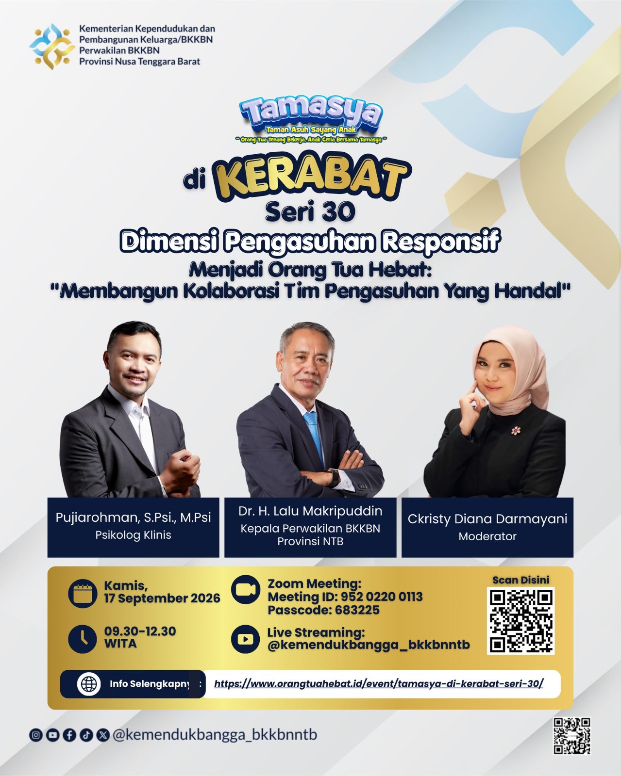 TAMASYA di KERABAT Seri 30 “Dimensi Pengasuhan Responsif: Menjadi Orang Tua Hebat: Membangun Kolaborasi Tim Pengasuhan Yang Handal”